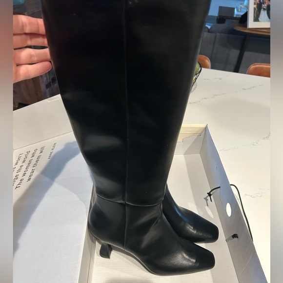 Anne Klein Black Knee-High Leather Boots - Women's Fashion Boots - Picture 6 of 8